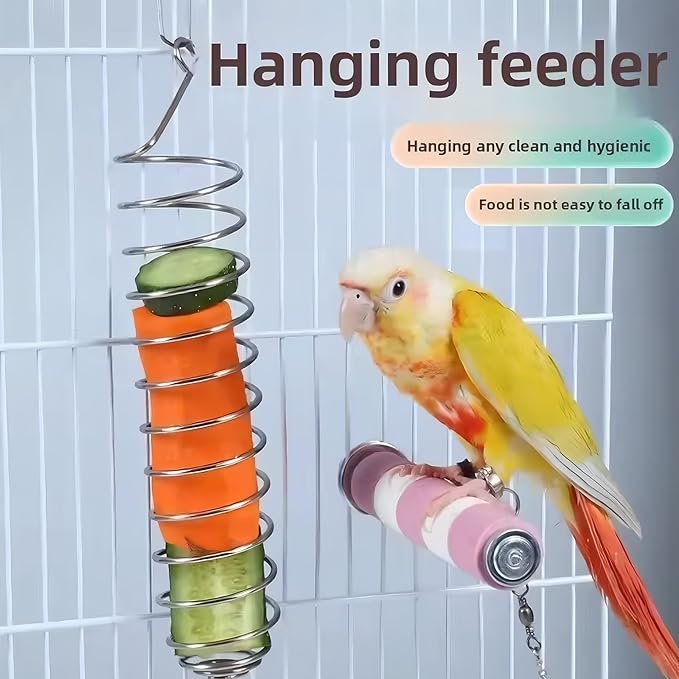 2 Pack Millet Holder for Bird Cage, Stainless Steel Parrot Foraging Toy Feeder, Hanging Spray Millet Treat Holder Bird Fruit Vegetable Basket for Parakeet Cockatiel Conure African Grey Lovebird