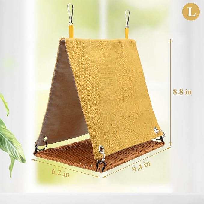 Hypeety Bird Nest Parakeet Tent for Cage Cozy Warm Bird Bed Hut Hideaway with Hanging Hook Washable Bird Cage Accessories Soft Snuggle Nest for Cockatiel Lovebird Conure Budgie Habitat (Yellow, L)