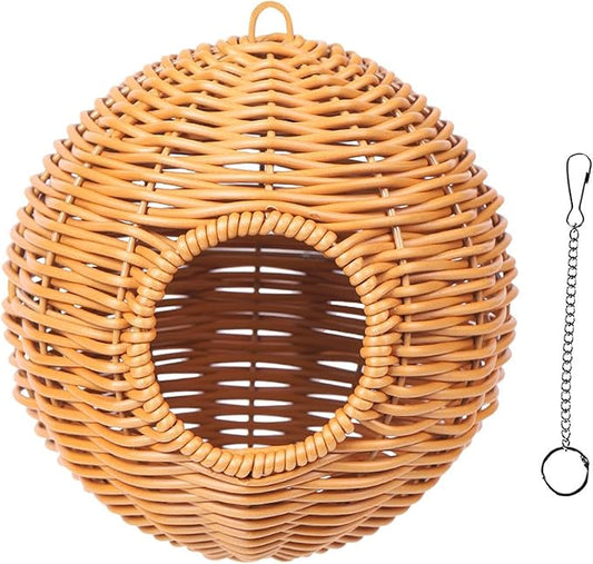 Rattan Parrot Shelter, Hand-Woven Bird House, Resistant Refuge for Small Birds, Hanging Enclosure Bed for Parakeets, Cockatiels, Lovebirds, Finches, Indoor and Outdoor Use