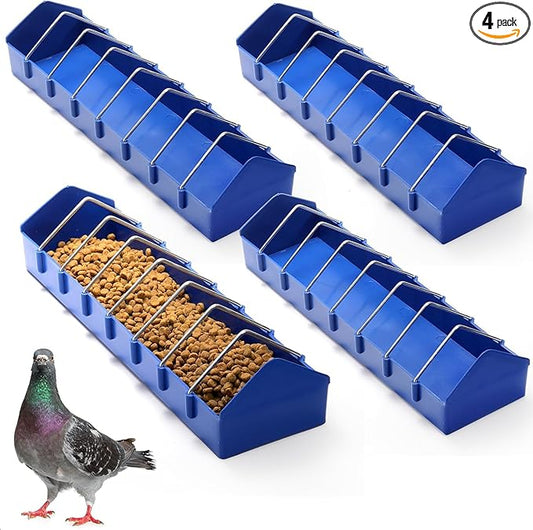 Coloch 4 Pack Large Pigeon Feeder, 8 Slot Poultry Feeder Bowl Thick Chicken Feeding Dish Bird Food Dispenser Tool Slot Container for Bird, Chicken, Duck, Poultry, Parrots