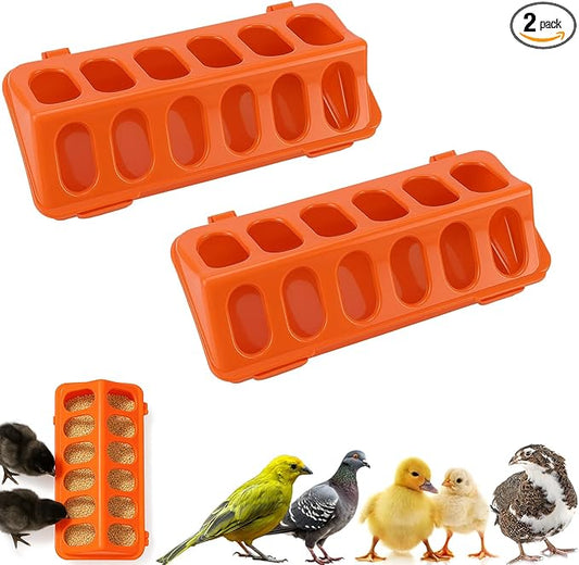2 Pack Plastic Flip-Top Poultry Feeder Tray, Chick Feeding Trough for Baby Chicken, Ducklings, Quail, Pigeons and Small Birds – Spill-Resistant Farm Feeder