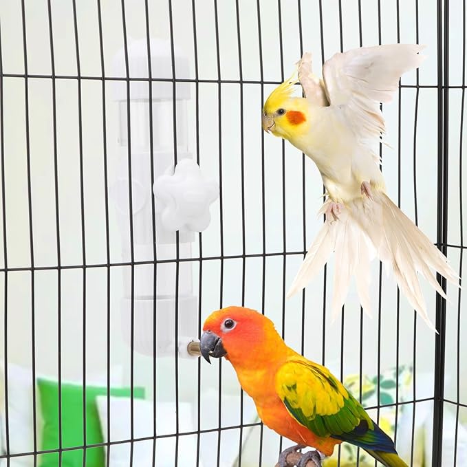 Wontee Bird Water Dispenser Parrot Waterer Automatic Bird Water Feeder for Medium Birds Cockatiel Conure Caique (White (6.8oz))