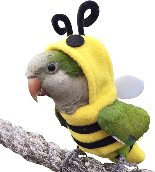 Bird Costume Diaper Flight Suit Bee Shape Hoodie Clothes Cosplay Photo Prop for Parrots Parakeet Cockatiel Sun Conure, Small Animals Apparel (Bee with Diaper, Small), Green (BPF1)