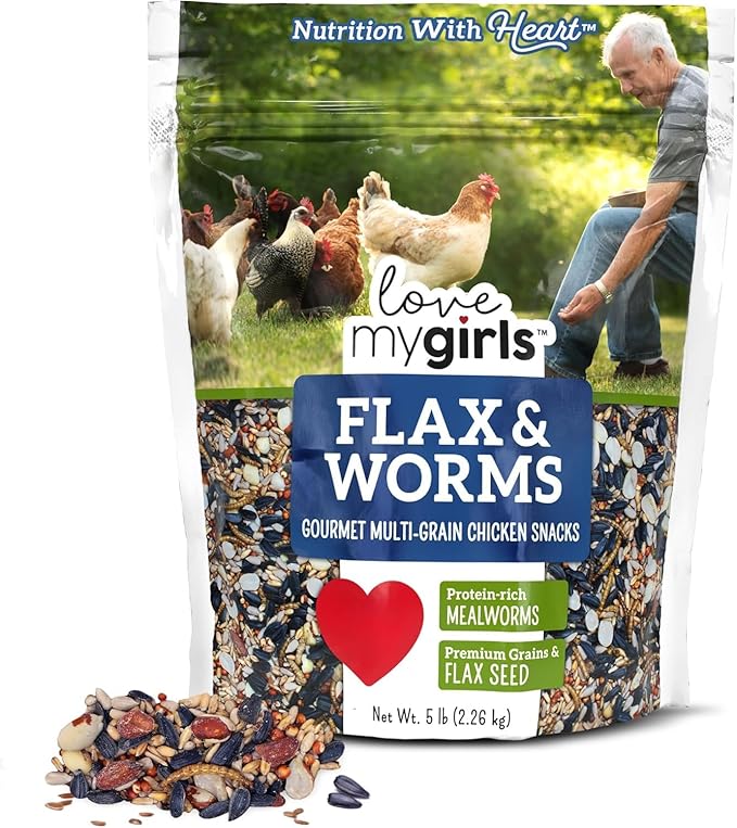 Love My Girls: Chicken Snacks - Flax & Worms - 5lb Bag - Global Harvest, Gourmet Multi-Grain Treats, Corn-Free, Nutritious & Protein Rich Mealworms
