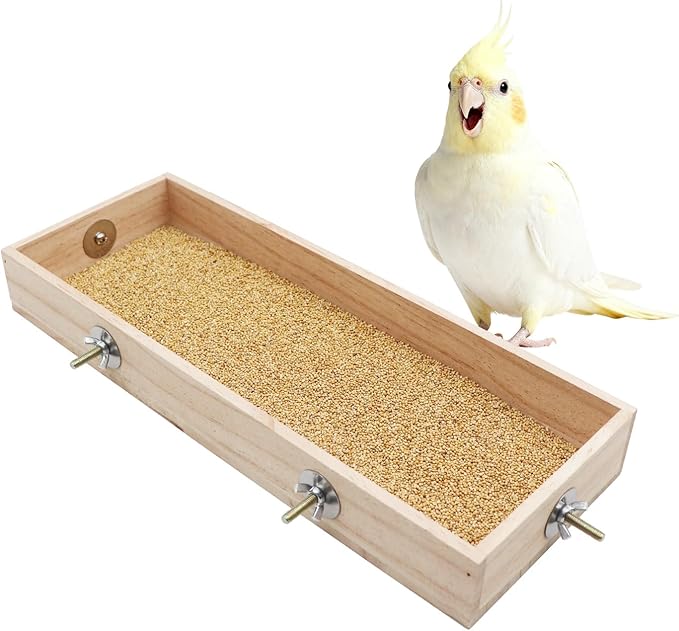 Bird Cage Accessories, Wooden Food Dish for Small to Medium Birds, Bird Feeder for Cage, Food Bowl for Budgie, Cockatiel, Lovebird, Conure, Parakeet, Canary, Kakariki