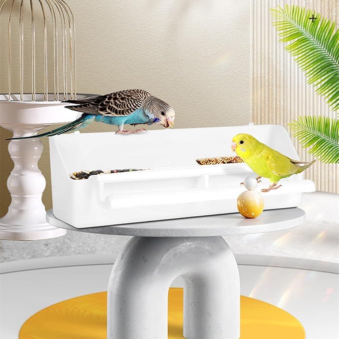 Bird Feeder, No Mess Cage Hanging Feeder Cup Pet Bird Food Double Plastic Seed Water Dispenser Standing Frame for Parrots Cockatiel Pigeon Sparrow Cage Bowl