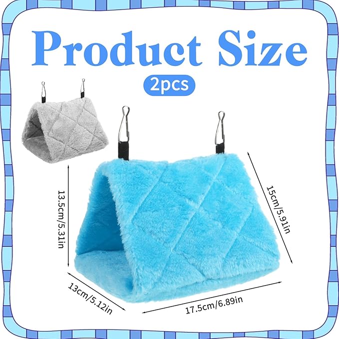 2 Pack Bird Nest for Cage Warm Hanging Bird Cages Hammock Birds Warmer for Cage Snuggle Cave Sleeping Bed for Cages, Pet Parrot Budgies Parakeets Cockatiels Lovebirds, Blue & Grey