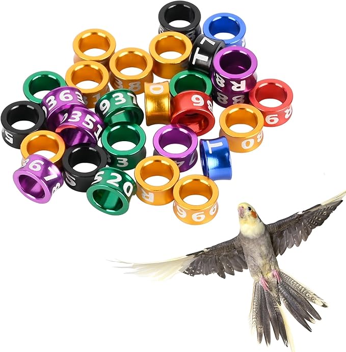 Bird Rings, Bird Bands, Bird Leg Rings, Multicolor Aluminum Pigeon Leg Rings, Identification Pigeon Training Rings Hibiscus Birds, Parrots, Peonies, Pigeons, Mixed Colors 50 Per Pack