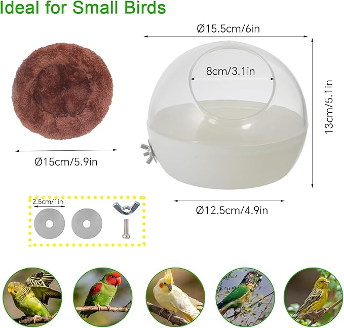 Bite-Resistant Bird Nest for Cage,Washable Clear View Hanging Bird House,Warm Plush Bird Bed Breeding Hut for Parakeet,Budgie,Lovebird,Canary&Small Parrots,Ideal for Laying Eggs,Sleeping&Breeding