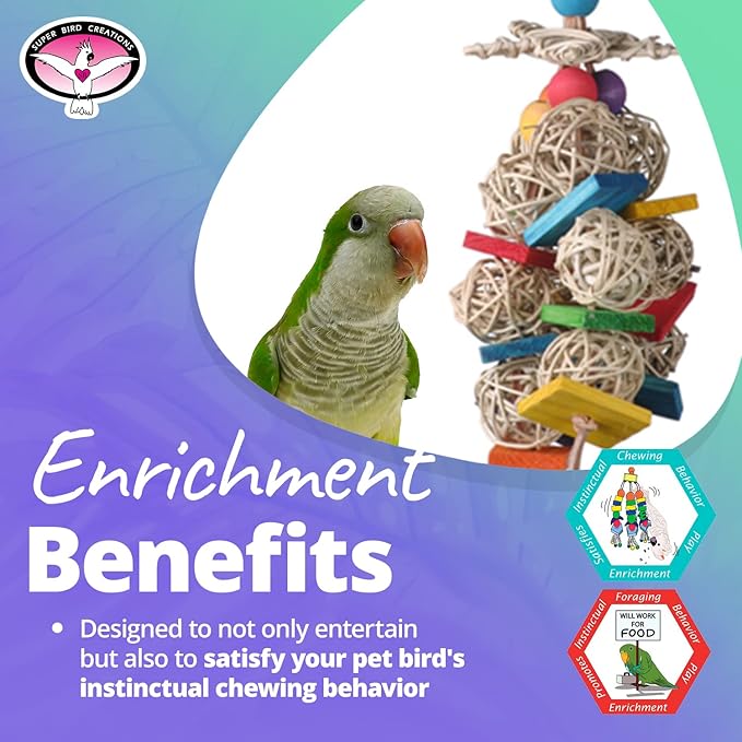 Super Bird Creations SB480 Starburst Bird Toy - Colorful Bird Toy for Medium Parrots, Cockatiels, Conures & Parakeets, Cockatiel Toy, Budgie Toys, Bird Toys, Bird Entertainment, Medium Birds, 10" x 4"