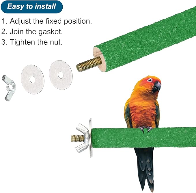 PATIKIL 0.8x5.5 Inch Bird Cage Perch, 2 Pack Parrot Stand Paw Grinding Stick Bird for Parakeet Cockatiel Cage Accessories, Green