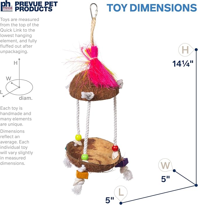 Prevue Pet Products Tropical Teasers Tiki Hut Bird Toy for Parrots, Conures, Cockatiels, Budgies, and Small to Medium Birds, Cage Accessories for Chewing, Climbing, and Beak Exercise