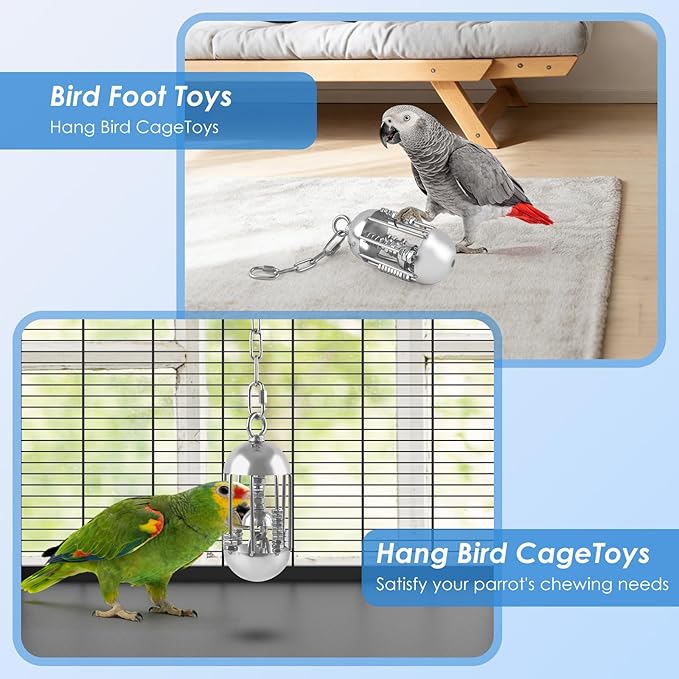 DBNESS Stainless Steel Bird Toys, Heavy-Duty Detachable Chain Chew Durable Metal Parrot Enrichment Toy for Medium to Large African Greys, Amazons, Cockatoos, Macaws