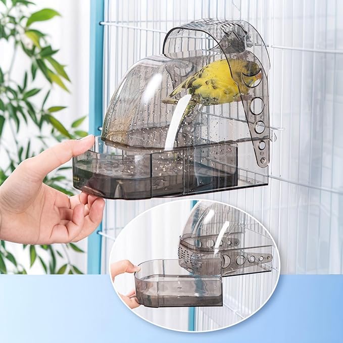 Bird Bath for Cage with Pull-Out Drawer, Clear Acrylic Parakeet Bath Box for Inside Cage Use, No-Mess Enclosed Tub for Budgie, Canary, Lovebird, Finch, 6.1 x 5.1 x 6 Inches (Transparent)