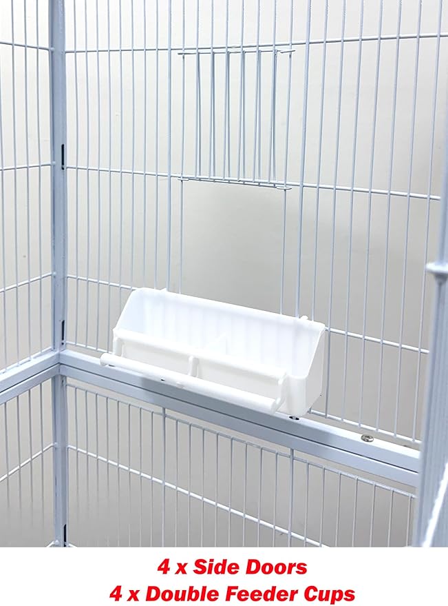 Extra Large Sturdy Wrought Iron Metal Parrot Bird Flight Breeder Home Cage Double Large Front Doors 4 of Side Breeding Nest Doors Rolling Stand with Extra Storage Shelf Lockable Heavy Duty Wheels