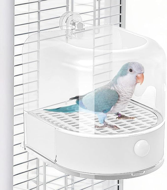 mini&moe Bird Bath for Cage, 4 in 1 Multifunction Birds House/Bath/Litter Box/Feeder Room, Bird Cage Accessories for Pet Birds Conure Budgies Cockatiels Lovebird,Finches, Parakeets, Mannikin, White
