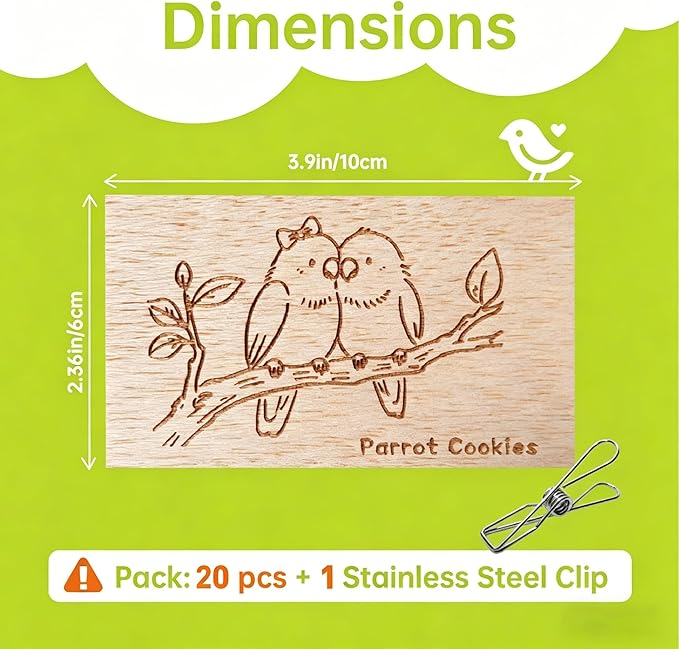 Natural Balsa Wood Bird Chew Toys,30 Pack Soft Wooden Slices with Cute Prints, Safe Shredding & Foraging Toys for Budgies, Parakeets, Lovebirds, Cockatiels and Small Birds