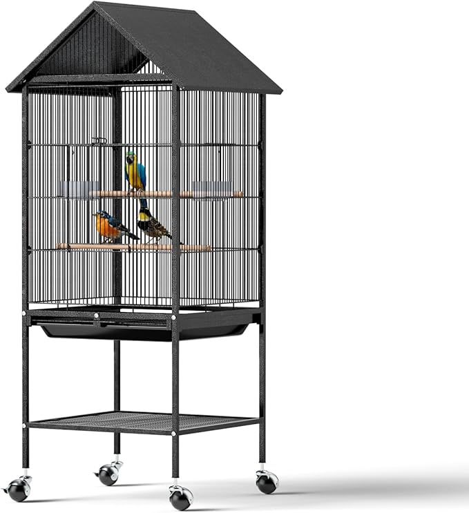 VINGLI Bird Cage, 50 inch Wrought Iron Bird Cage with Handle for Parakeets, Parrot, Lovebirds, Finches, Small/Medium Birds (50" with Wheels)