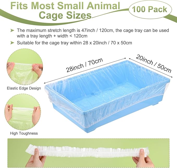 M METERXITY 100-Pack Disposable Cage Liner 28" x 20", Small Animal Clear Plastic Rabbit Bird Cage Liner Bag, Toilet Tray Replacement Universal Film ForParrot/Guinea Pig/Hamster Litter Box