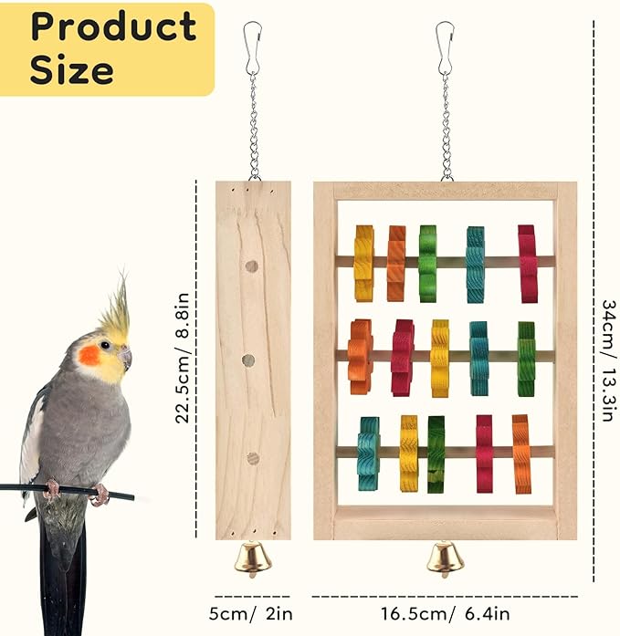 DBNESS 2Pcs Bird Toys for Parrots, Hanging Parrot Chew Toy, Natural Wooden Chewing Puzzle Training Blocks Intellectual Development for Parakeets Cokatiels Cockatoo African Grey Amazon Macaw