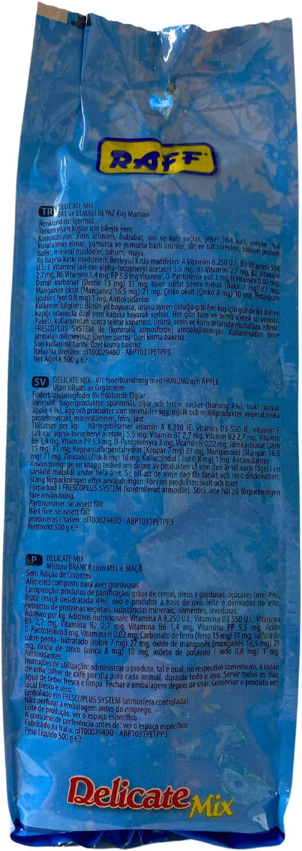 Raff Delicate Mix 500g - Bird Seed Parakeet, Nutrient-Rich for Small Parrots, Supports Feather Growth, Immune System, and Recovery During Molting and Rest Periods