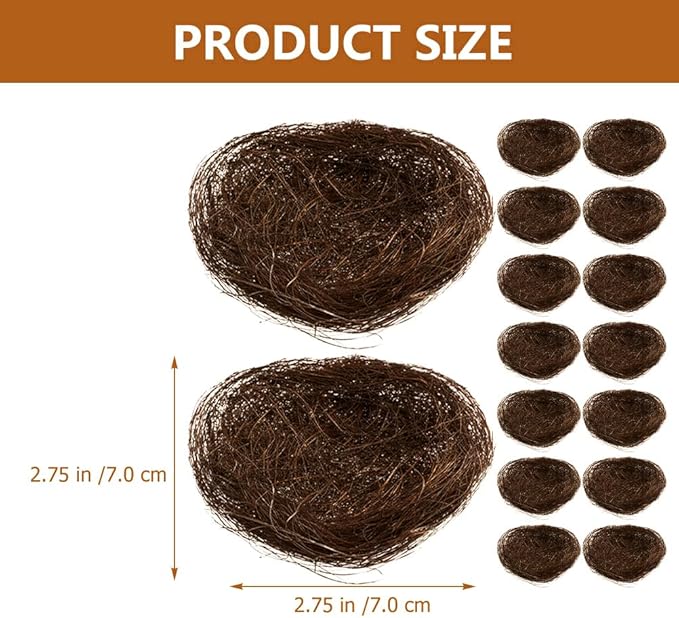 Mipcase 16Pcs Artificial Bird Nests Small Faux Garden Bird Nest Decorations for Easter Party Photography Props and Birdcage Accessories 2.75X2.75X1.96In