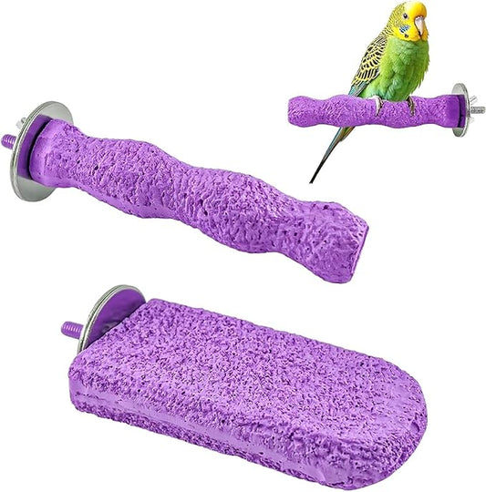 2PCS Bird Beak Grinding Stones, Parrot Perch, Non-Slip Claw Trimmer Chew Toys for Cockatiels, Budgies, Conures, Parakeets, and Other Small to Medium Parrots