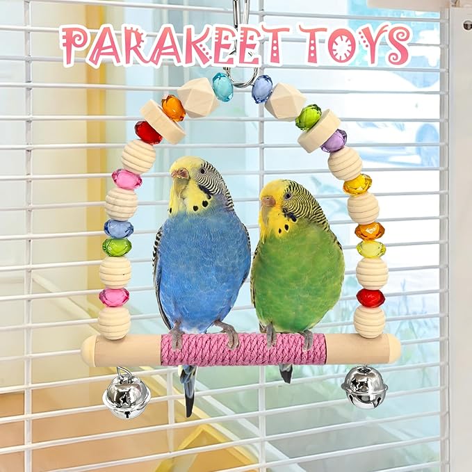 Bird Swings Toys for Parrot Parakeets – Natural Hanging Chew Toy for Conures, Budgerigars, Finches, Lovebirds, Parrots and Small Moderate-Sized Birds