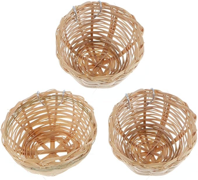 POPETPOP 3Pcs Bird Nest - Finch Nest Natural Bamboo Bird Breeding Nest Bed for Budgie Parakeet Cockatiel Parakeet Conure Canary Lovebird and Small Parrot with Hook