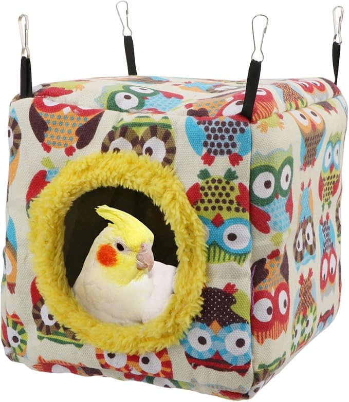 Hypeety Bird Hammock Nest House Parakeet Toys Hanging Warm Bird Nest for Parrot Hamster Small Animal Hanging Bed Bird Cage Accessories (M, Yellow)