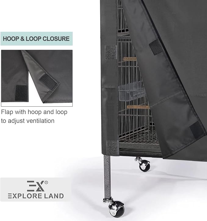Explore Land Bird Universal Pet Cage Cover Good Night for Cats, Mink, Totoro, Parakeet, Parrot and Small Animals (Black, L)