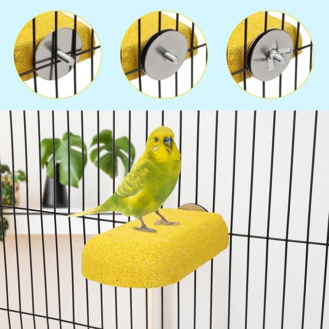 Hypeety Bird Parrot Calcium Teeth Mouth Molar Grinding Stone Hamster Grinding Stone Chew Toy Perch Jumping Stand for Parrot Budgies Chinchilla Squirrel Hamster Cage Stand Platform Yellow