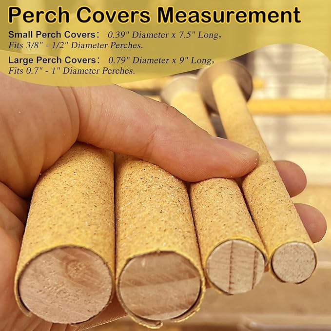 S&X Sanded Perch Covers for Parakeets, Lovebirds, Parrotlets, Finches, Canaries, Large Perch Covers 3/4" Diameter X 9" Long, 3-Pack