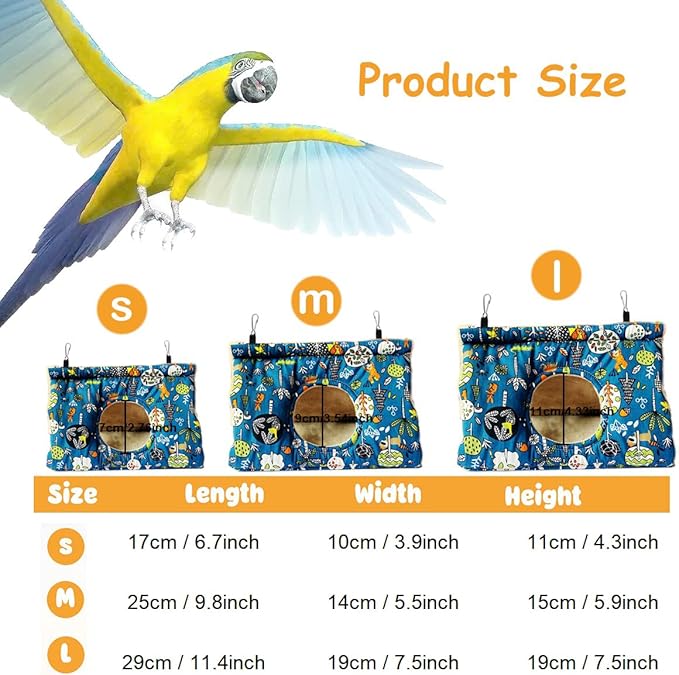 Bird Nest Winter Warm House Hanging Hammock Velvet Shed Hut Cage Bird Plush Fluffy Hideaway Sleeping Bed Fuzzy for African Grey Cockatoo Parrot Parakeet Cockatiels Budgies Parakeets[Size M]