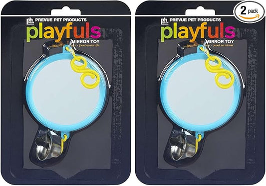 Prevue Hendryx Birdie Basics 2 Sided Mirror with Bell Bird Toy, 6 x 3 (60422) (Pack of 2)