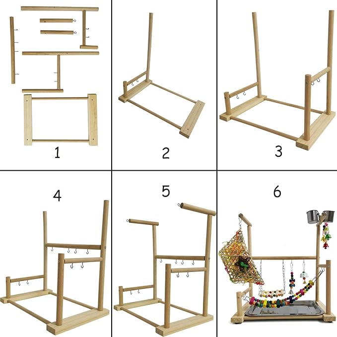 kathson Parrot Playstand Bird Playground Conures Play Stand Wood Perch Gym Playpen Ladder Parakeets Cage Accessories Exercise Toys with Swings Feeder Cups for Cockatoos Lovebirds