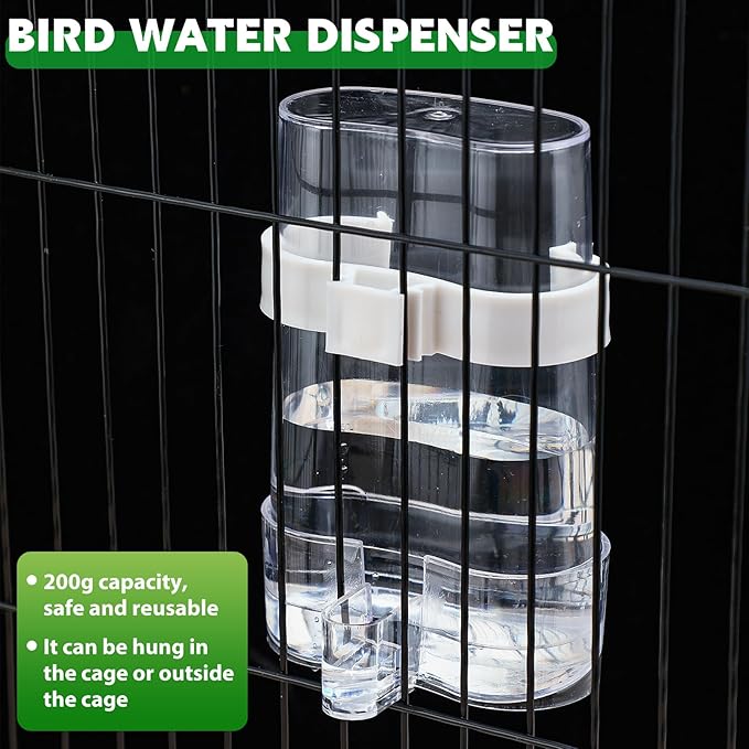 Jingmore 7 Pcs No Mess Small Bird Feeders Set Automatic Clear Parakeet Feeder and Watered Dispenser Cage Accessories Stainless Steel Fruit Vegetable Skewer Foraging for Lovebirds Budgies Finch