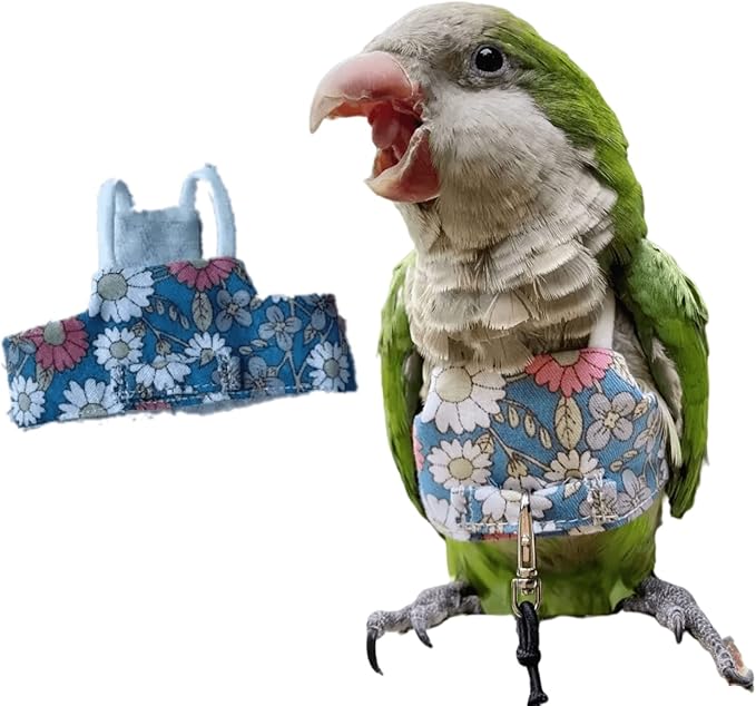 Bird Flight Harness Vest, Parrot Flight Suit with Leash for Parakeets Cockatiels, Bird Flying Clothes with Rope and Handle for Outdoor Activities Training (Deep Blue Without Leash,Medium)