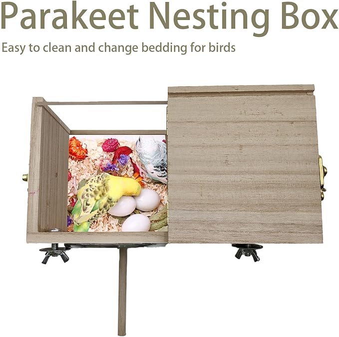 Parakeet Nesting Box, 9.65 X 5.12 X 5.12 INCH Transparent Bird Nest Breeding Box with Perch Parrot Mating Box Wood Bird House Aviary for cage (M Horizontal Wood)