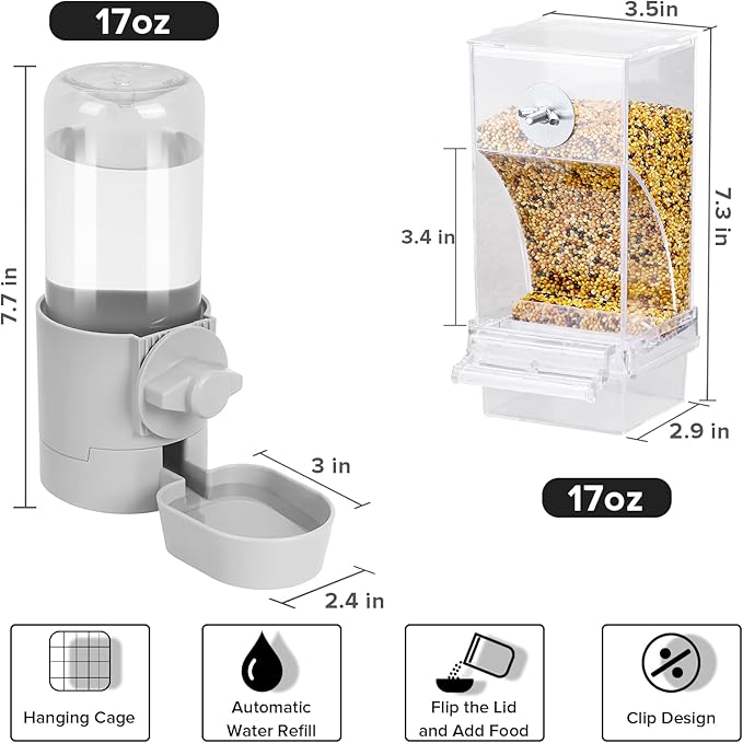 lemtrflo No Mess Bird Feeder Water Dispenser Set, Bird Feeder for Cage, Cage Accessories for Cockatiels, Finches, Budgies and Canaries