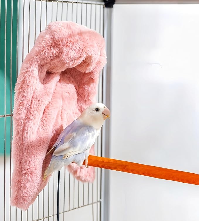 2Pcs Bird Blanket for Cage Bird Cozy Corner Fleece Parrot Snuggle Hut Warm Bird Nest House Bed Hanging Hammock Bird Shelter Bed for Parakeets Cockatiels Conure Lovebird Finch-Pink&Grey