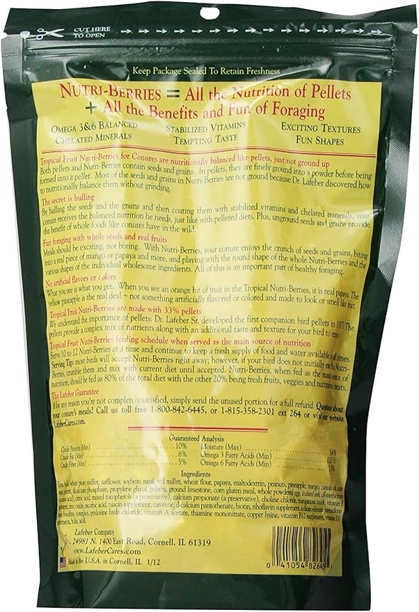 LAFEBER'S (2 Pack) Gourmet Tropical Fruit Nutri-Berries for Conures 10-Ounce Bag