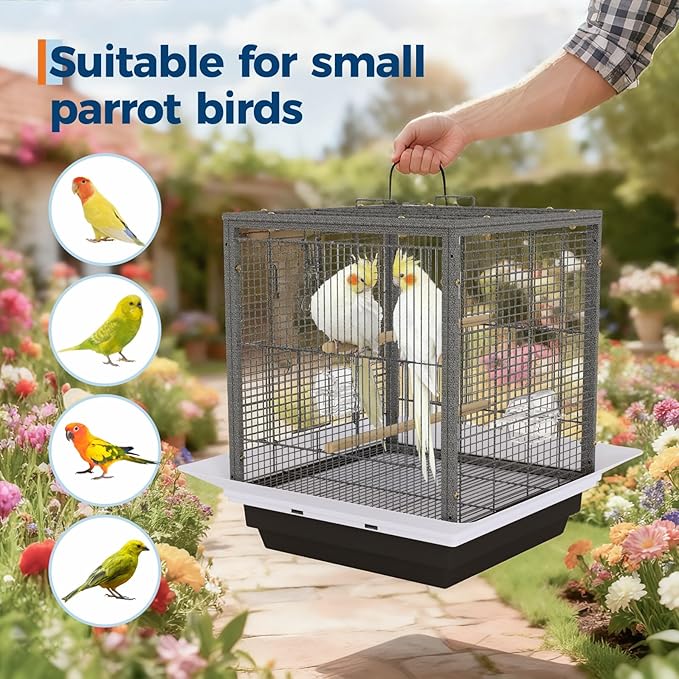 24 Inch Small Bird Cage with Stand, Medium Bird Carrier for Parakeets, Canaries, Lovebirds, Small Quaker, Cockatiels, Budgie, Green Cheek,Conure