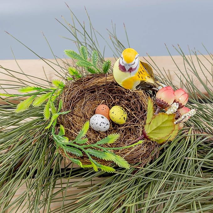 Berfutall-Easter Artificial Nest Natural Bird Nest Kit Includes Artificial Twig Nest, Fake Foam Feather Birds, Foam Eggs Ornaments for Crafts Home Party Decor