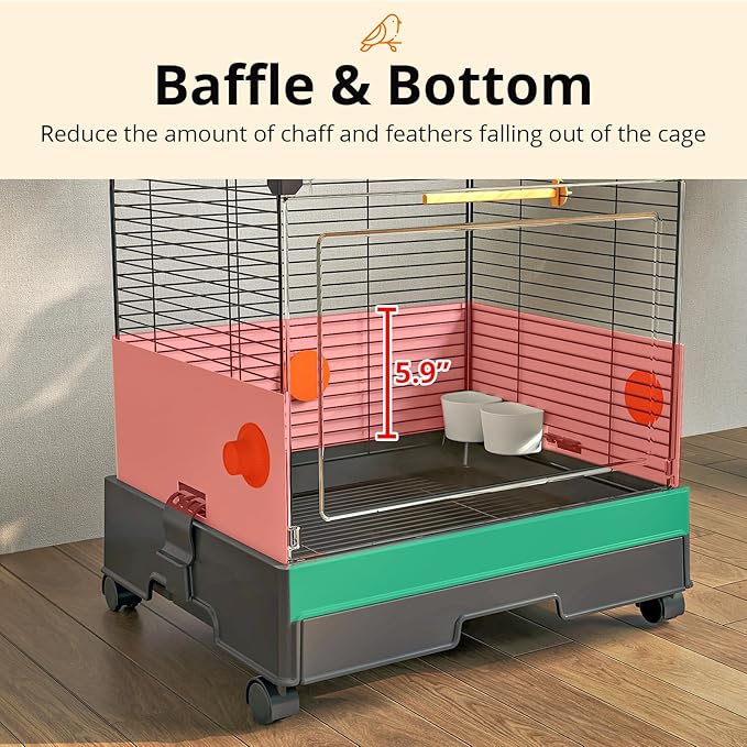 Oneluck Modern Bird Cage with Panoramic View, 38.5" H Bird Aviary for Small to Medium Birds,Birdcage with Easy Clean Tray for Parakeet,Cockatiel,Budgie,Parakeet,Canary,Finch,Quail,Lovebird,Conure