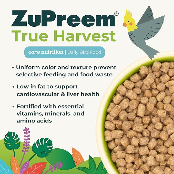 ZuPreem True Harvest Bird Food, Bird Feed Pellets for Parakeets, Budgies, Parrotlets, & Doves, Added Vitamins, Parakeet Food, Budgie Feed, Made in the USA (Small, 2.25 lb Bag)