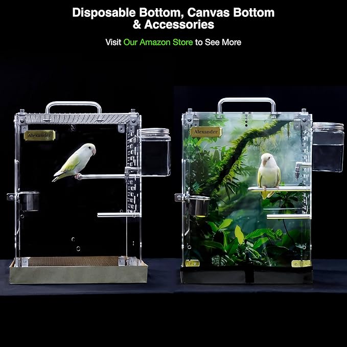 GuineaLoft™ Custom Acrylic Bird Cage (Model-ET2) - Crystal Clear, Custom Sizes from Small to Extra Large, Optional Divider, Name Plate, UV Background, Accessories - Visit the GuineaLoft Store