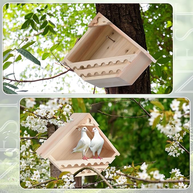 DoubleFill 1 Pcs Cedar Dove Nesting Box Bird House Outdoor Wood Triangular Opening Bird Box House for Doves Nesting and Roosting Platform Garden Decoration