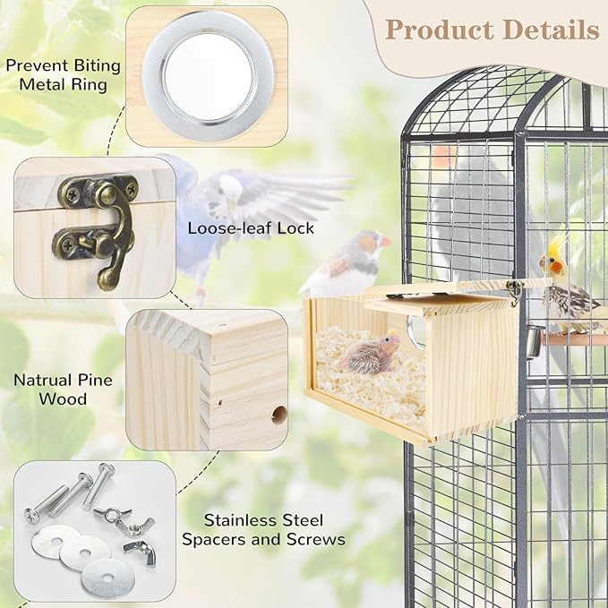 Parrot Nesting Box Cockatiel Nesting Box Bird Breeding Box House Handcrafted Wooden Acrylic Transparent Bird Box with Detachable Wooden Board for Parakeets Cockatiel Budgie Conure Parrot L
