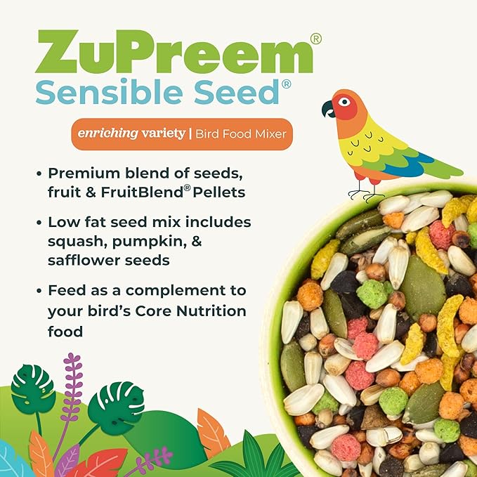 ZuPreem Sensible Seed Parrot Seed Mix Topper – Enrichment Bird Food for Parrots, Conures, African Greys, Amazons, Eclectus, Caiques & Small Cockatoos – Premium Seed Blend, 2 lb (2 Pack)